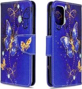 Voor Galaxy A41 Gekleurde tekening Horizontale flip lederen tas met houder & kaartsleuven & portemonnee (paarse vlinder)