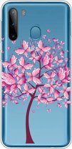 Voor Galaxy A21 schokbestendig geverfd transparant TPU beschermhoes (vlinderboom)