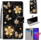 Voor ZTE Axon 11 SE 5G Gekleurde Tekening Cross Textuur Horizontale Flip PU Lederen Case met Houder & Kaartsleuven & Portemonnee & Lanyard (Gold Diamond Butterfly)