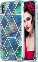 3D Electroplating Marble Pattern TPU beschermhoes voor iPhone XS Max (donkergroen)