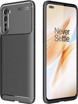 Voor OnePlus Nord Carbon Fiber Texture Shockproof TPU Case (Zwart)