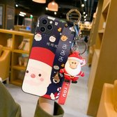 Voor iPhone 11 Pro Max Christmas Series Painted Pattern TPU Case met polsbandhouder & hanger (blauwe kerstman + kerstman gesp)