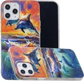 Voor iPhone 12 Pro Max Painted Pattern TPU beschermhoes (Sunset Dolphin)
