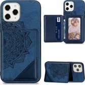 Voor iPhone 12/12 Pro Mandala reliëf magnetisch stoffen hoesje met houder & kaartsleuven & portemonnee & fotolijst (blauw)