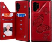 Voor Galaxy Note10 Plus Butterfly Embossing Pattern Schokbestendige beschermhoes met houder & kaartsleuven & fotolijst (rood)