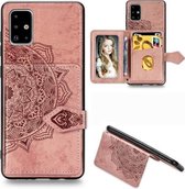 Voor Galaxy A71 Mandala Reliëf Magnetische Doek PU + TPU + PC Case met Houder & Kaartsleuven & Portemonnee & Fotolijst & Riem (Rose Goud)