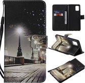 Voor Galaxy A51 Schilderen horizontale flip lederen tas met houder & kaartsleuf & lanyard (stadsgezicht)