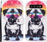 Voor Samsung Galaxy S10 + Gekleurde Tekening Patroon Horizontale Flip Leren Case met Houder & Kaartsleuven & Portemonnee (Bril Hond)