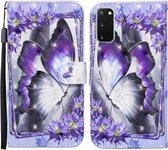 Voor Samsung Galaxy S20 Gekleurde Tekening Patroon Horizontale Flip Leren Case met Houder & Kaartsleuven & Portemonnee (Paarse Bloem Vlinder)