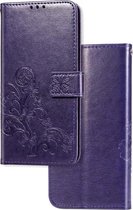 Voor Galaxy A51 5G Lucky Clover Pressed Flowers Pattern Leather Case met houder & kaartsleuven & portemonnee & draagriem (paars)