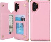 Voor Galaxy Note 10+ POLA TPU + PC Plating Volledige dekking Beschermhoes met houder & kaartsleuven en fotolijst (roze)