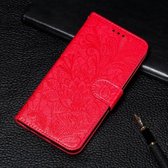 Voor Galaxy S20 Lace Flower Embossing Pattern Horizontale Flip PU lederen tas met houder & kaartsleuven & portemonnee & fotolijst & lanyard (rood)