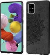 Voor Galaxy A51 / M40s Reliëf Mandala-patroon PC + TPU + stoffen telefoonhoes met draagkoord & magnetisch (zwart)