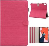 ENKAY Houtstructuur + Plastic Bodembehuizing Horizontale Leren Flip Case voor iPad Pro 11 inch (2018), met Houder & Slaap- / Wekfunctie (Rose Red)