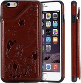 Voor iPhone 6 Plus Cat Bee Embossing Pattern Schokbestendige beschermhoes met kaartsleuven en fotolijst (bruin)