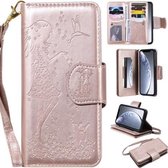 Voor iPhone 11 Pro vrouw en kat reliëf horizontaal flip lederen hoesje, met portemonnee & houder & kaartsleuven & fotolijst & spiegel & lanyard (roségoud)