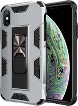 Voor iPhone XS / X Armor schokbestendig TPU + pc magnetische beschermhoes met onzichtbare houder (zilver)