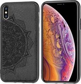 Voor iPhone XS & X in reliëf gemaakt Mandala-patroon PC + TPU + stoffen telefoonhoes met draagkoord en magnetisch (zwart)