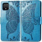 Butterfly Love Flowers Embossing Horizontale Flip Leather Case voor Google Pixel 4 met houder & kaartsleuven & portemonnee & lanyard (blauw)
