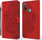 Voor Huawei P smart 2020 Pauw Reliëfpatroon Horizontale Flip Leren Case met Houder & Kaartsleuven & Portemonnee & Lanyard (Rood)