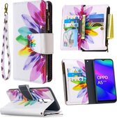 Voor OPPO A5 (2020) Gekleurde tekening Patroon Rits Horizontale flip lederen tas met houder & kaartsleuven & portemonnee (zonnebloem)