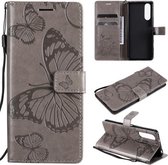 Voor Sony Xperia5 II 3D Vlinders Embossing Patroon Horizontale Flip Leren Case met Houder & Kaartsleuf & Portemonnee (Grijs)