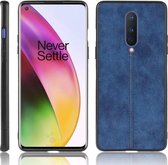 Voor OnePlus 8 schokbestendige naaiende koe-patroonhuid PC + PU + TPU-hoes (blauw)