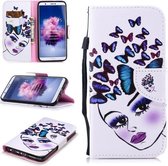 Voor Huawei Genieten 7 s Gekleurde Tekening Patroon Horizontale Flip TPU + PU Lederen Case met Houder & Kaartsleuven & Portemonnee & Lanyard (Vlinders Meisje)