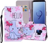 Vlinder Olifant Patroon Gekleurde Tekening Horizontale Leren Flip Case voor Galaxy S9, met Houder & Kaartsleuven & Portemonnee & Lanyard