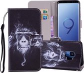 Chimpansee-patroon Gekleurde tekening Horizontale leren flip-hoes voor Galaxy S9, met houder en kaartsleuven en portemonnee en draagkoord