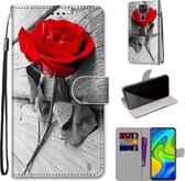 Voor Geschikt voor Xiaomi Redmi Note 9 / 10X 4G Gekleurde Tekening Cross Textuur Horizontale Flip PU Lederen Case met Houder & Kaartsleuven & Portemonnee & Lanyard (Wood Red Rose)