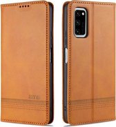 Voor Huawei Honor V30 AZNS Magnetische Kalfsstructuur Horizontale Flip Leren Case met Kaartsleuven & Houder & Portemonnee (Lichtbruin)