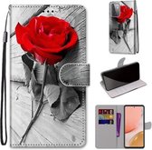 Voor Samsung Galaxy A72 5G Gekleurde Tekening Cross Textuur Horizontale Flip PU Lederen Case met Houder & Kaartsleuven & Portemonnee & Lanyard (Hout Rode Roos)