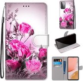 Voor Samsung Galaxy A72 5G Gekleurde Tekening Cross Textuur Horizontale Flip PU Lederen Case met Houder & Kaartsleuven & Portemonnee & Lanyard (Wild Rose)