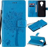 Voor Nokia 3.4 Tree & Cat Pattern Pressed Printing Horizontale Flip PU lederen tas met houder & kaartsleuven & portemonnee & lanyard (blauw)