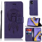 Voor Galaxy A51 Windgong Uil Embossing Patroon Horizontale Flip Leren Case met Houder & Kaartsleuven & Portemonnee (Paars)