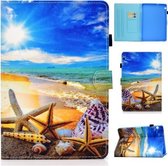 Voor Huawei MediaPad T5 10.0 inch Gekleurde Tekening Stiksels Horizontale Flip Leather Case met Houder & Kaartsleuven (Blue Sky Zeester)