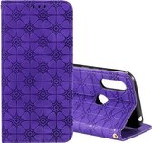 Voor Motorola Moto E6s Lucky Flowers Embossing Pattern Magnetische Horizontale Flip Leather Case met houder & kaartsleuven (paars)