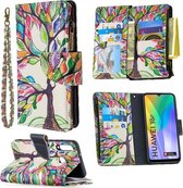 Voor Huawei Y6p Gekleurde Tekening Patroon Rits Horizontale Flip Leren Case met Houder & Kaartsleuven & Portemonnee (Boom)