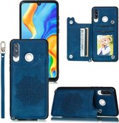 Voor Huawei P30 Lite Mandala Reliëf PU + TPU Case met houder & kaartsleuven & fotolijst & riem (blauw)