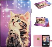 Voor Amazon Kindle Fire HD 10 (2015/2017) Gekleurde tekening Patroon Horizontale flip PU lederen tas met houder & kaartsleuf & slaap- / wekfunctie (Starry Cat)