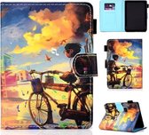 Voor Amazon Kindle Paperwhite 4 Gekleurde tekening Stiksels Horizontale flip lederen tas, met houder en kaartsleuven (Bike Boy)