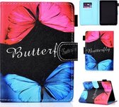 Voor Amazon Kindle Paperwhite 4 Gekleurde tekening stiksels Horizontale flip lederen tas, met houder en kaartsleuven (Butterfly Love)