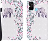 Voor Huawei Honor 9A 3D Geschilderd Patroon Horizontale Flip Leren Case met Houder & Portemonnee & Kaartsleuf & Lanyard (Bloem Olifant)