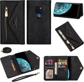 Voor Huawei Mate 20 Skin Feel Rits Horizontale Flip Leren Case met Houder & Kaartsleuven & Fotolijst & Lanyard & Lang Touw (Zwart)