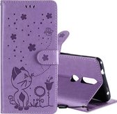 Voor Nokia 2.4 Cat Bee Embossing Pattern Schokbestendige horizontale flip lederen tas met houder & kaartsleuven & portemonnee (paars)