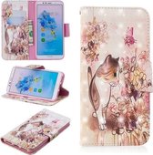 3D Gekleurde Tekening Patroon Horizontale Flip Leren Case voor Huawei Honor 7A & Y6, met Houder & Kaartsleuven & Portemonnee (Kat)