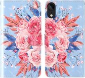 Voor iPhone XR 3D-schilderij Gekleurd tekeningpatroon Horizontaal Flip TPU + PU-lederen hoes met houder & kaartsleuven & portemonnee & lanyard (gekleurde bloemen)