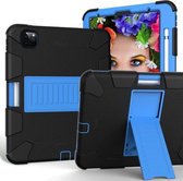 Voor iPad Pro 11 (2020) Schokbestendige tweekleurige siliconen beschermhoes met houder en penhouder (zwart + blauw)