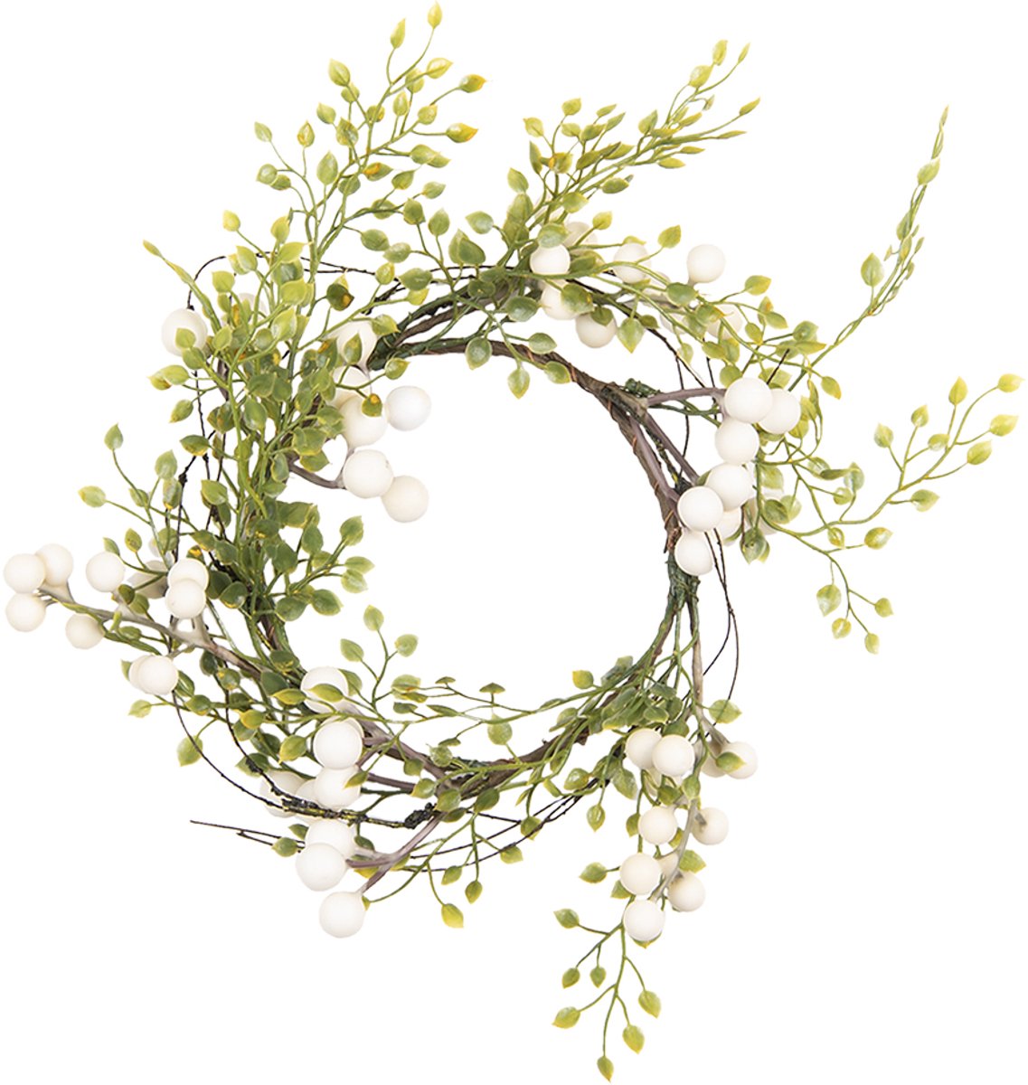 Clayre & Eef Decoratie Krans Ø 30 cm Groen, Wit Hout, Kunststof Rond Vlaskrans Deurkrans